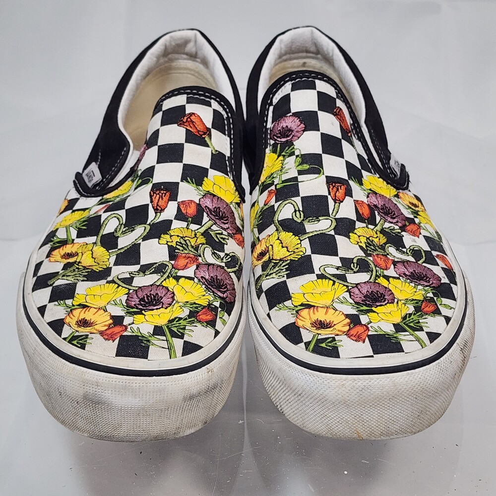 VANS OFF THE WALL Womens 6.5.Mens 5.Rose Poppy Daisy Floral Checkerboard Skate . - Picture 7 of 16